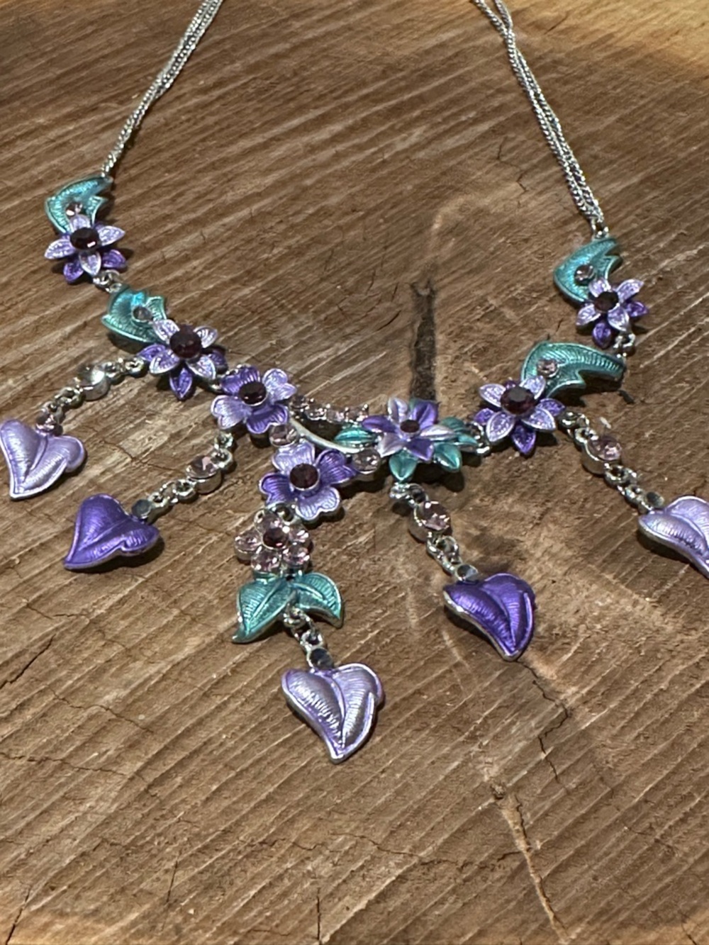 Floral Purple & Teal Statement Necklace - Women Jewelry